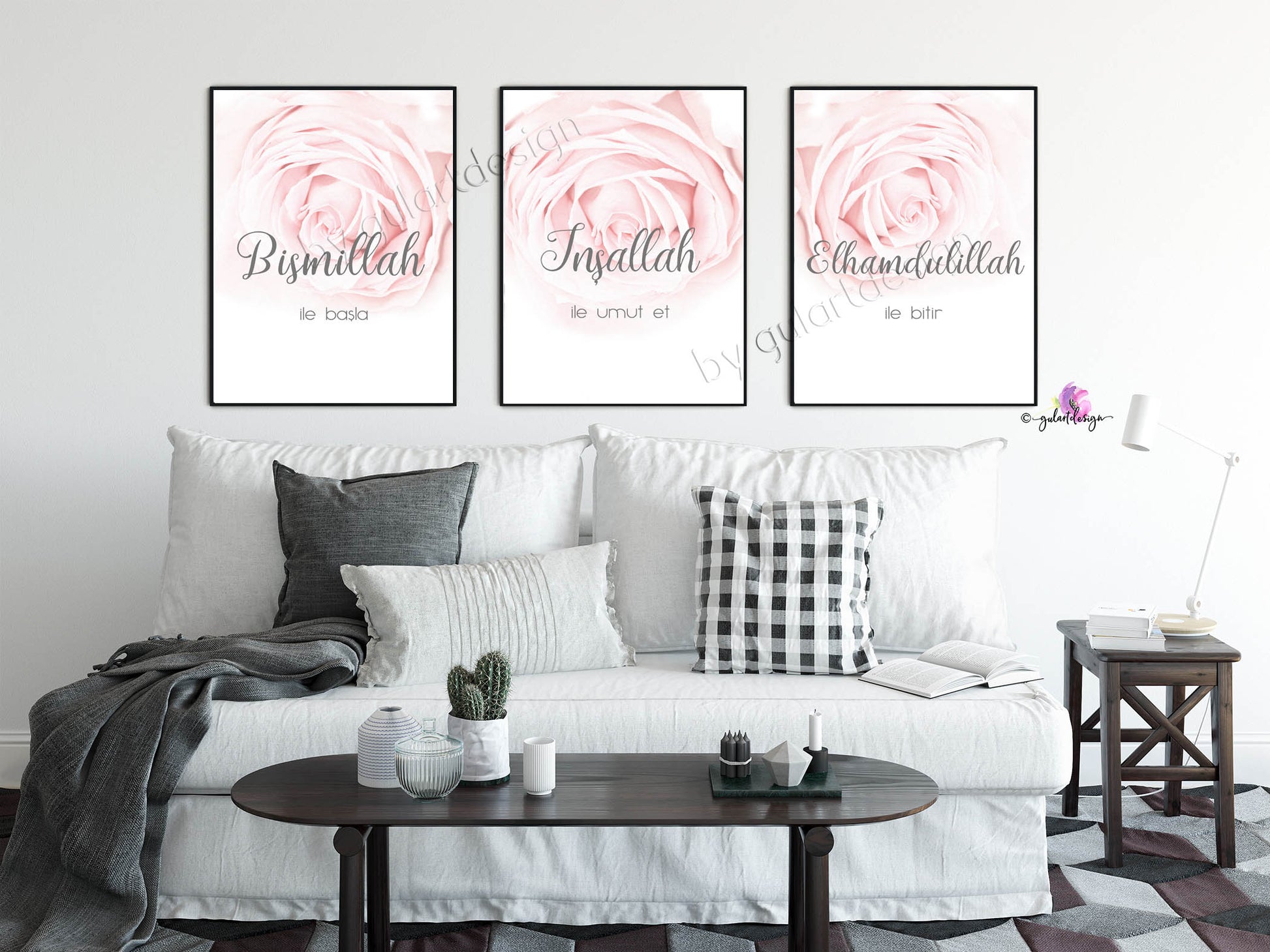 Islamisches Poster Set 3-teilig – Bismillah InshaAllah Alhamdulillah – Moderne islamische Wandbilder & Wanddekoration