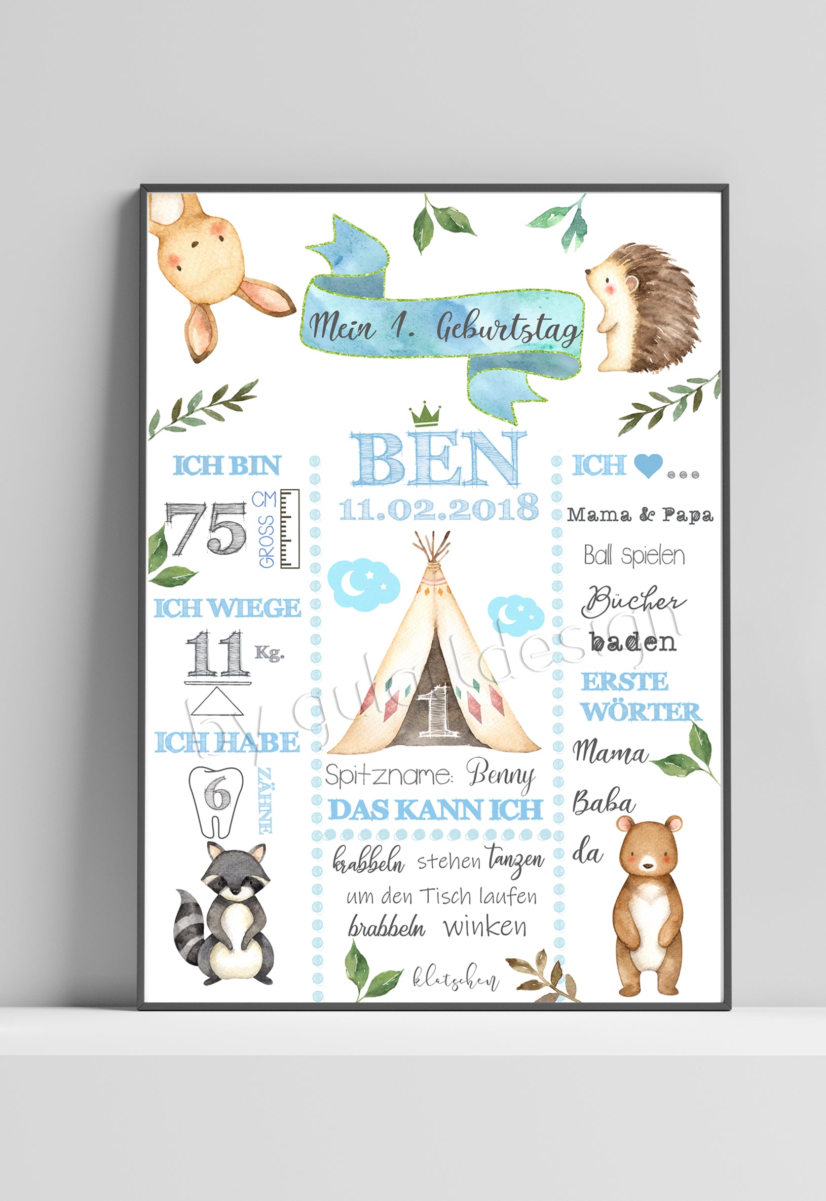 Meilensteintafel Geburtstag | Waldtiere Mädchen | Waldtiere Jungen | Partydeko 1. Geburtstag