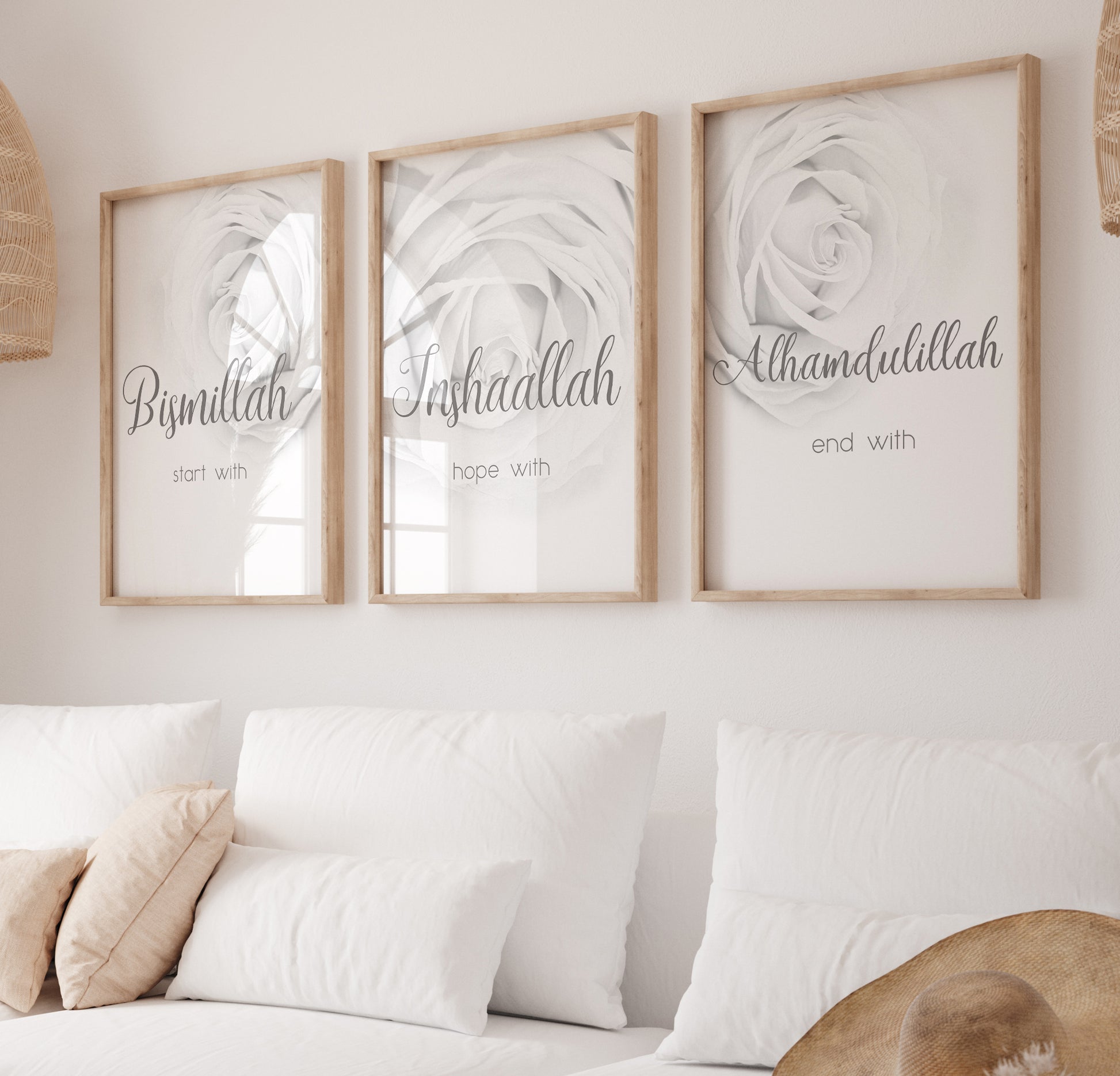Islamisches Poster Set 3-teilig – Bismillah InshaAllah Alhamdulillah – Moderne islamische Wandbilder & Wanddekoration