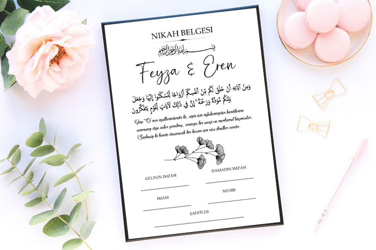 Nikah Belgesi, Dini Nikah, Islamische Eheurkunde, Islamische Ehezertifikat, Islamic Wedding Certificate
